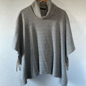 THML Gray/Brown Turtleneck‎ Open Side Poncho With Faux Leather Ties XS/S